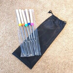 Camp Fire marshmallows Hot Dogs Roasting Stick Set of 5 Case NWT Retractable